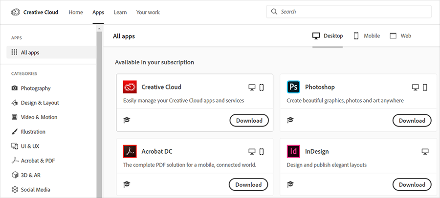 adobe cloud download for a different system